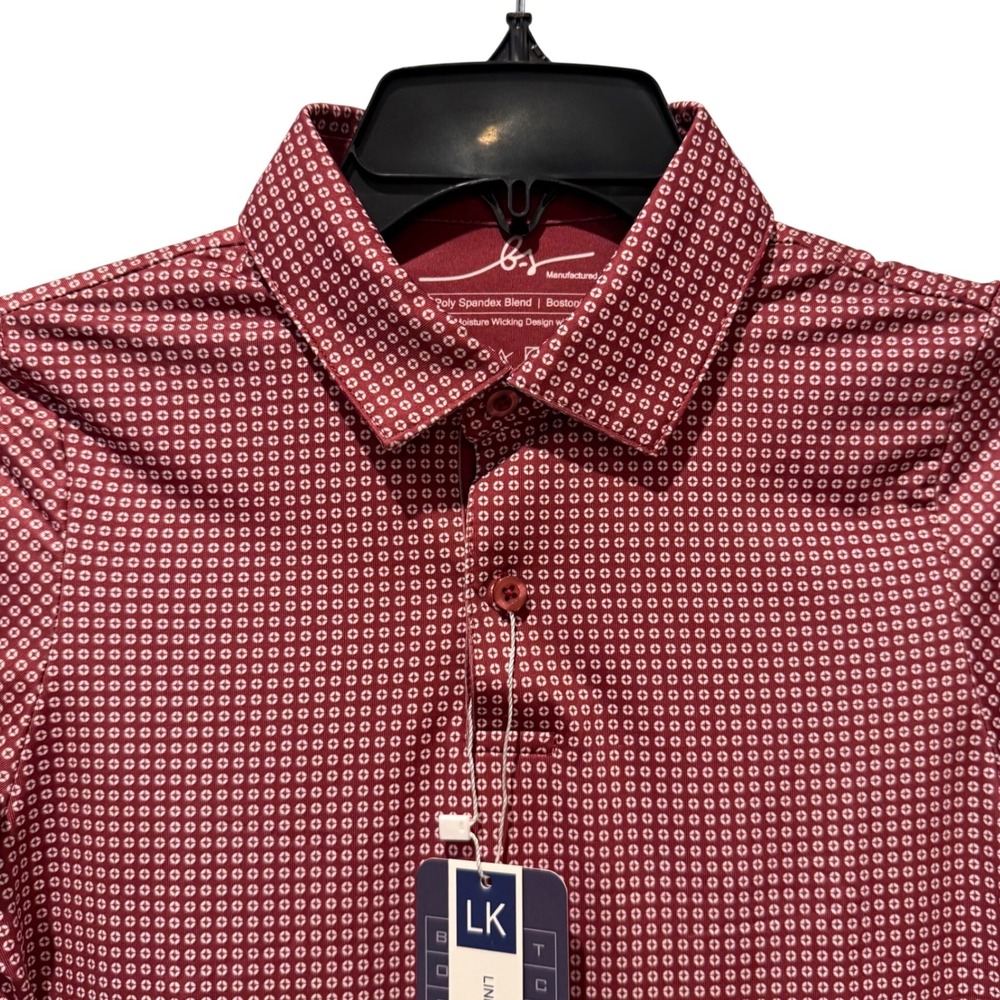 Boston Scott‎ Boys Golf Polo Shirt Size M Maroon Pattern UPF50 Moisture Wicking